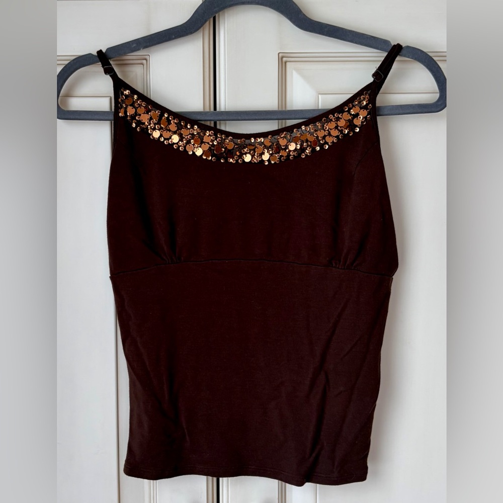 🍋 CYC Brown Sequin Women's Camisole. Medium. Y2K.